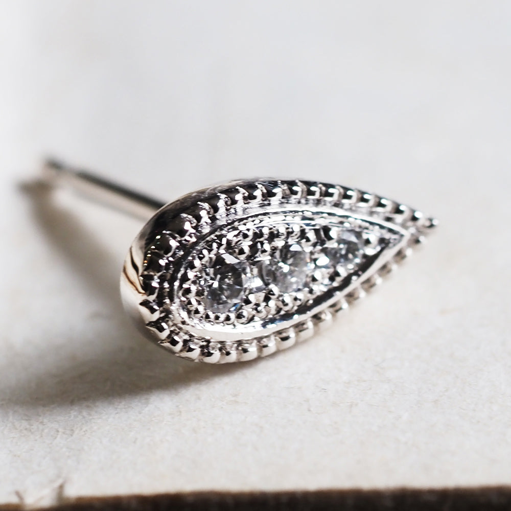 ミルグレイン ピアス ペアシェイプ ダイヤモンド（片耳）PAE-6