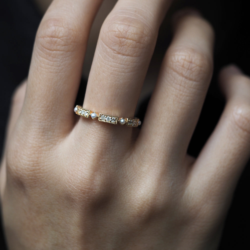 ミルゴシック ペルル リング レクタングル パール＆ダイヤモンド PCL-86